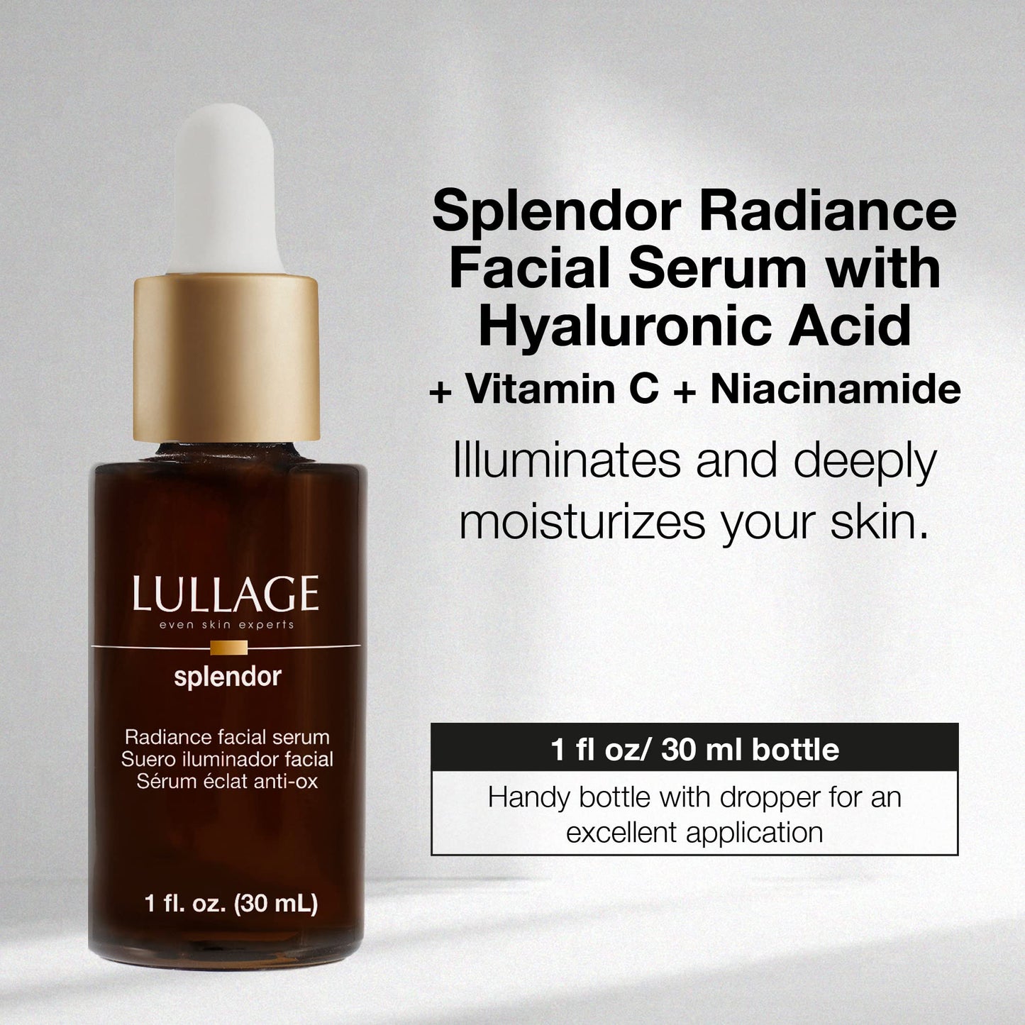 Splendor Radiant Facial Serum, Hyaluronic Acid and Vitamin C Serum, Revitalizing Facial Serum to help replenish and firm the skin appearance by Lullage (Dropper)