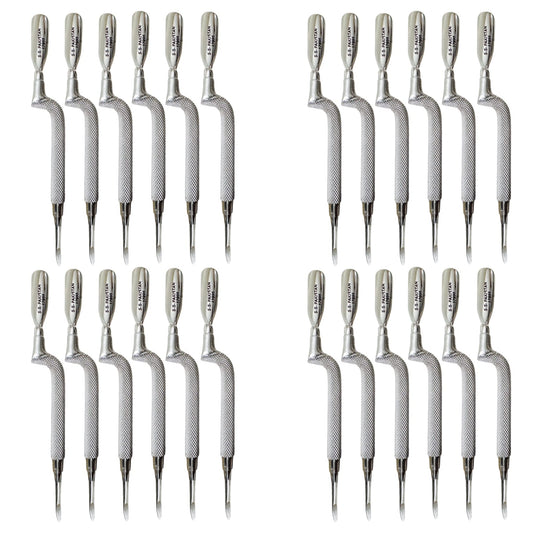 24pc Comfort Hold Easy Grip Ergonomically Angled Curved Cuticle Pusher Tool Heavy Duty 5" Double Ended Pusher & Cleaner - Premium Pakistan Stainless Steel