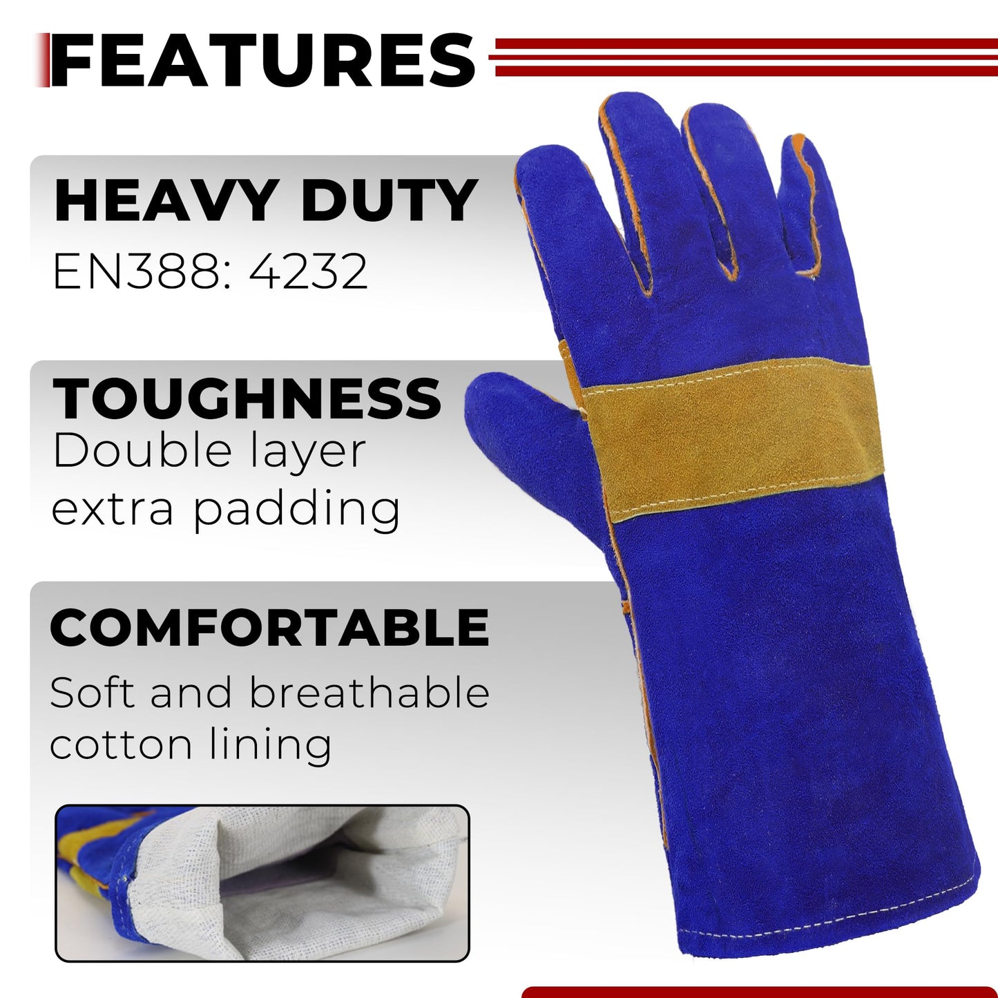 HANDLANDY Animal Handling Gloves, Falconry Handler Cat Gloves Bite Proof, Thorn Proof Rose Pruning Gardening Gloves (Royal blue, One size)