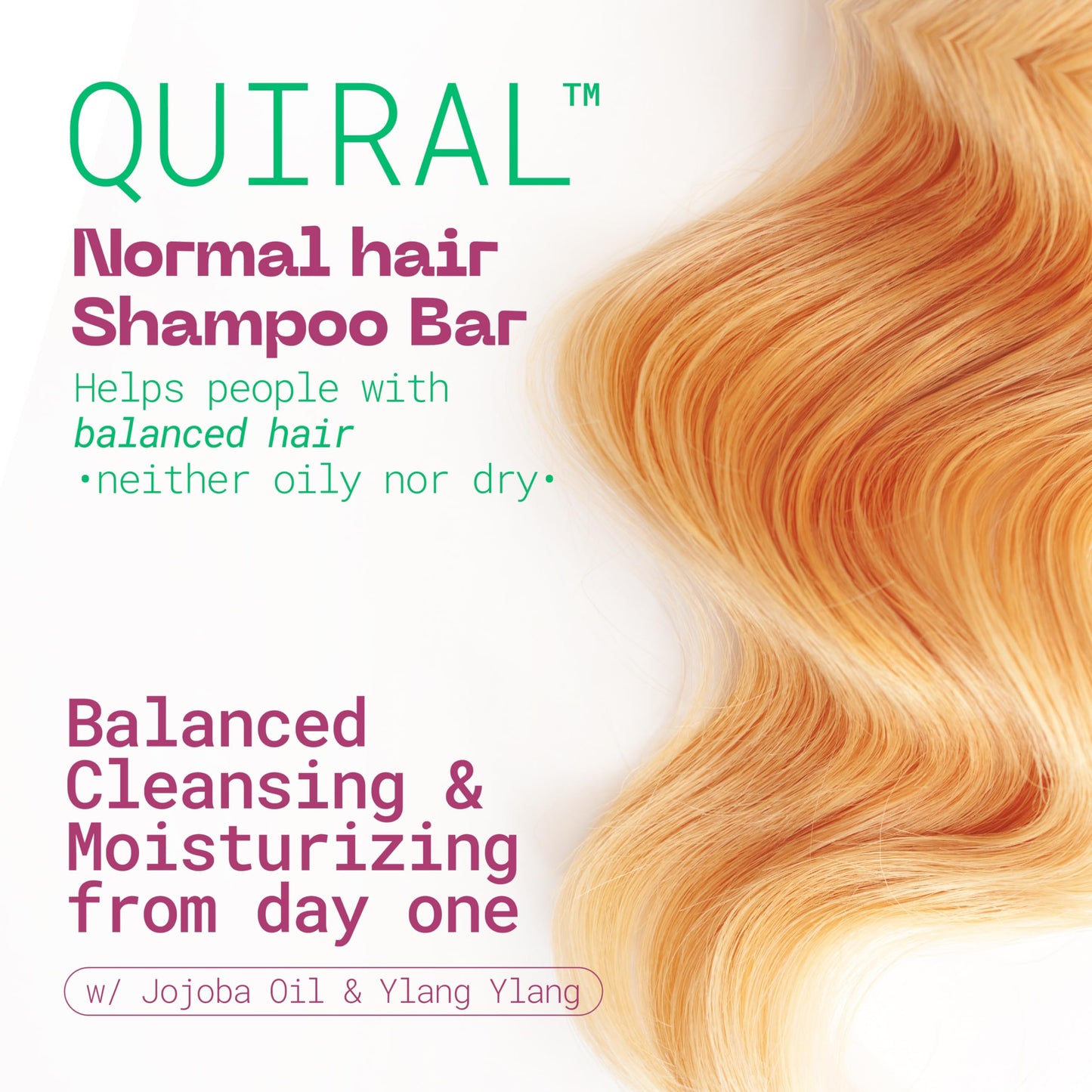 QUIRAL Normal Hair Shampoo Bar | Balances & Hydrates Solid Shampoo | Natural, Vegan, Cruelty-Free, Sulfate-Free, Parabens-Free, Silicone-Free, Handcrafted, pH-balanced | Zero Waste, 2.3 oz