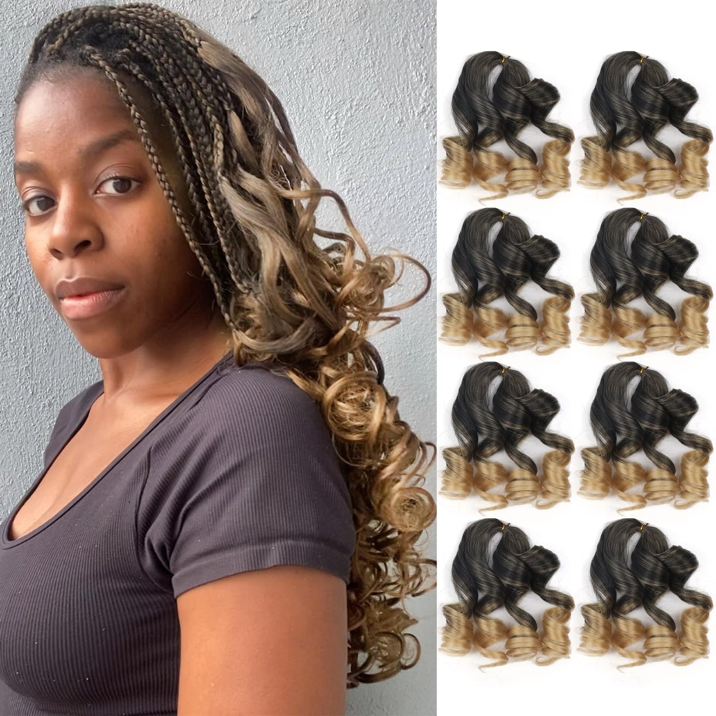 Blonde Braiding Hair Pre Stretched 10 Inch Short Bob French Curly Braiding Hair with Curly Ends 8 Packs french Curl Braids Hair Extensions (10 Inch,T24)