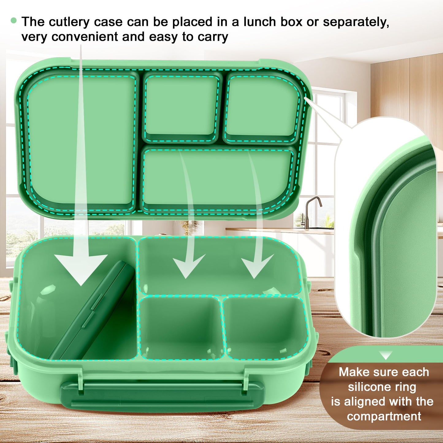 Amathley Lunch Box Kids,Bento Box Adult,Leakproof Lunch Containers for Adults/Kids/Toddler,1200ML-4 Compartments bento Lunch box with Utensil,Microwave & Dishwasher & Freezer Safe (Cyan)