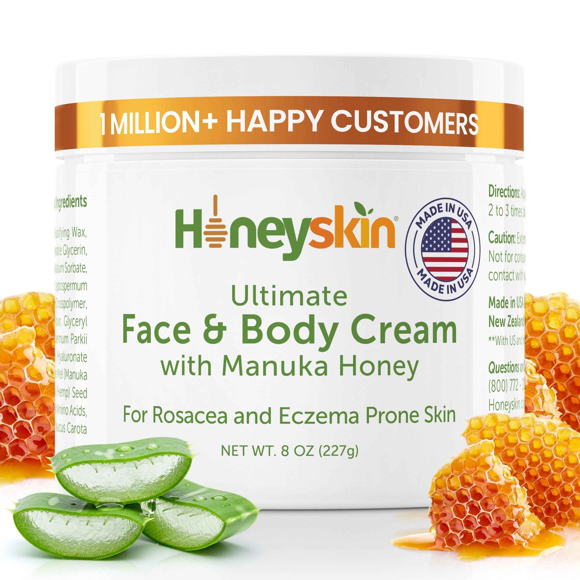 Hydrating Face Moisturizer & Body Cream with Manuka Honey Cream - Organic Face Moisturizer with Honey for Extremely Dry Skin - for Dry & Itchy Skin, Rosacea & Eczema Prone Skin 8oz