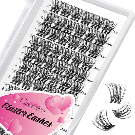 Cluster Eyelashes, Crislashes Eyelash Clusters 78 PCS, Resuable Cluster Lashes, Comfortable Individual Cluster Lashes, 13 Rows DIY Eyelash Extensions at Home (F12 14mm)