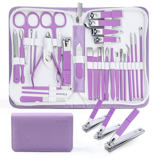 Manicure Set Professional Manicure Kit - 30 in 1 Pedicure Kit Nail Clippers Set Stainless Steel Nail Kit for Women - Purple