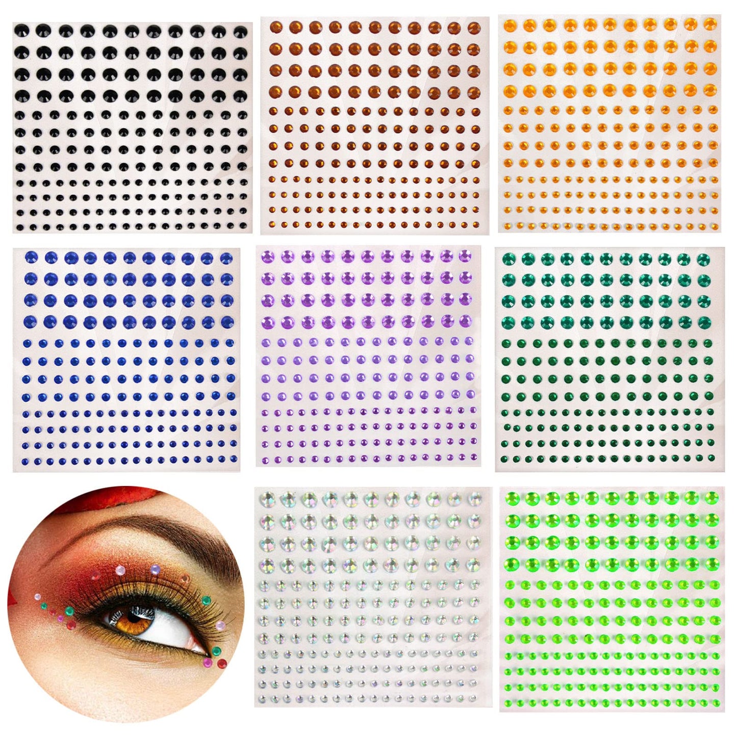 8 Sheets Face Jewels Stick On, Self Adhesive Eye Body Face Gems Jewels Rhinestone Stickers, Makeup Rhinestones Eye Hair Body Jewels Diamond, for Women Festival Party Tattoo DIY Nail Art Decoration