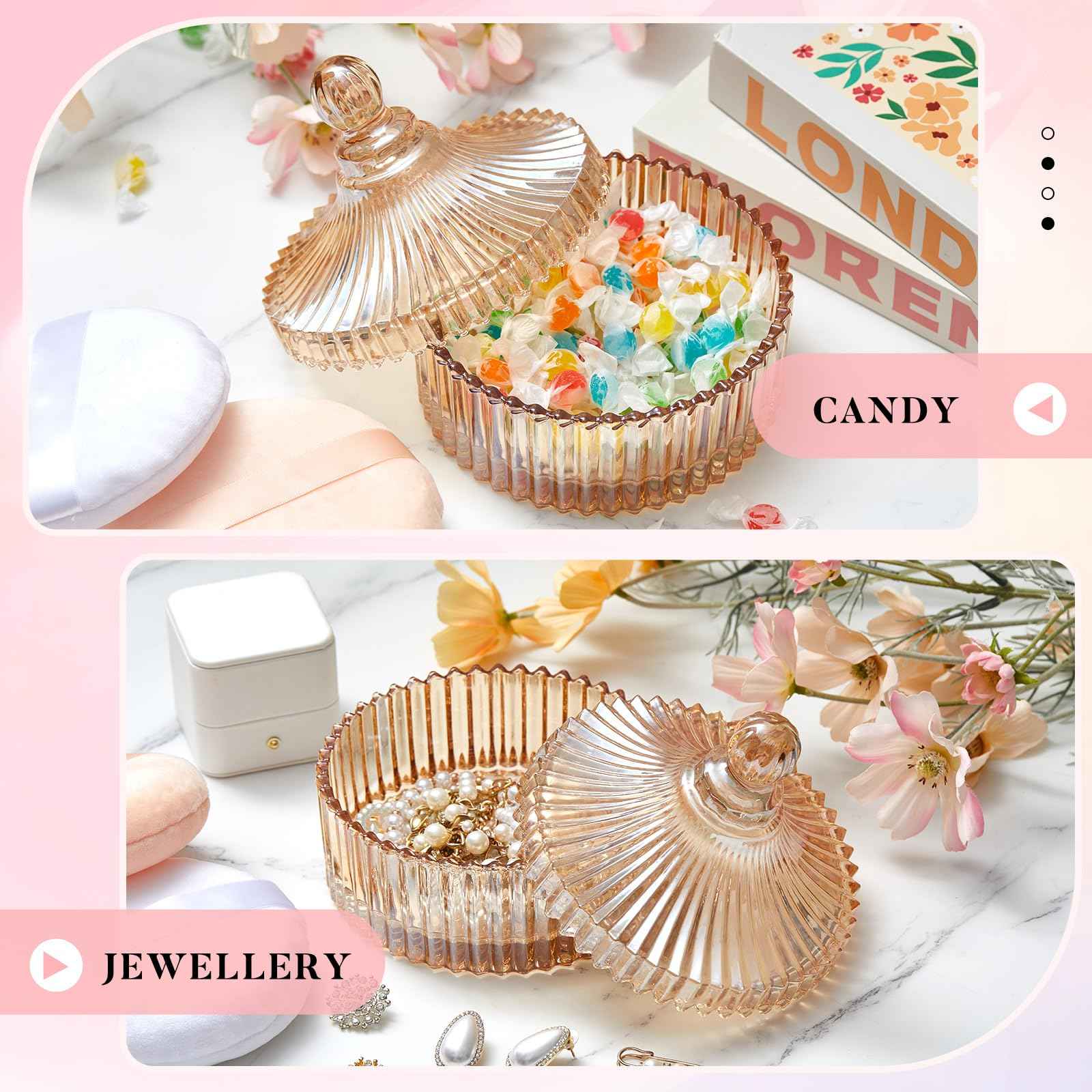 Tioncy 3 Pcs Extra Large Body Powder Puff and Container 5.43'' Glass Body Container with 5.12'' Powder Puff Glass Jar for Women's Talcum(Amber)