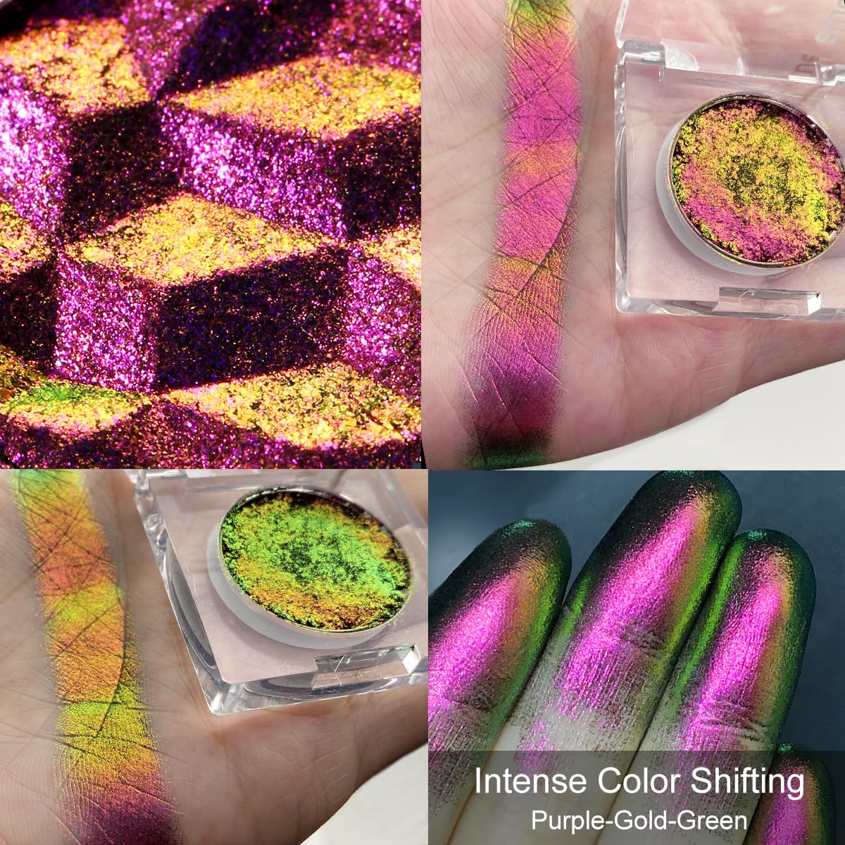 DE?™LANCI Multichrome Iridescent Glitter Eyeshadow Makeup, Intense Color Shifting Single Chameleon Eyeshadow Palette, Super Pigmented Pink Rose Gold Green Shimmery Duo Chrome Colorful Eye Shadow