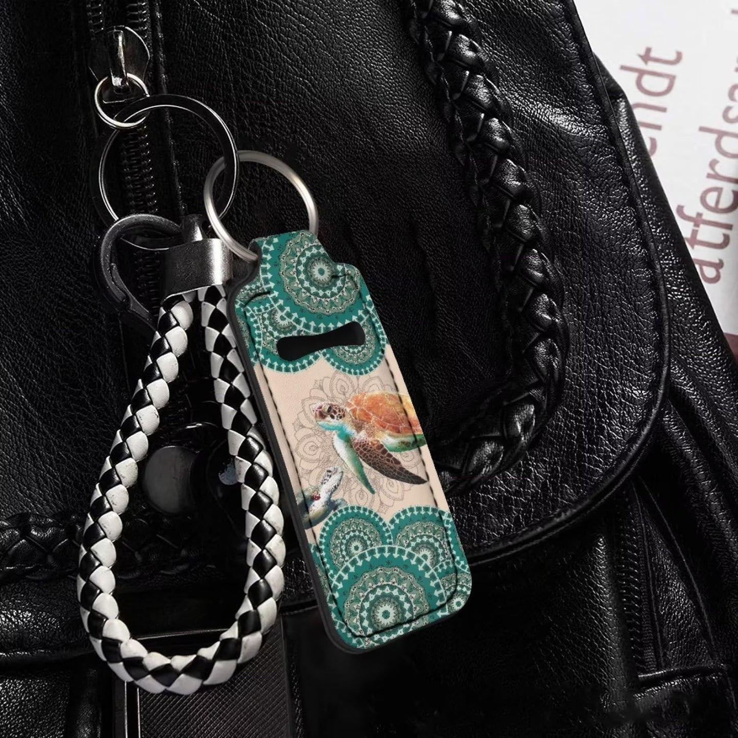 Baxinh Boho Mandala Turtle Printed Chapstick Holder Keychain Clip-on Sleeve Chap Stick Pouch Lip Balm Holsteror Lipstick Tracker Safeguard