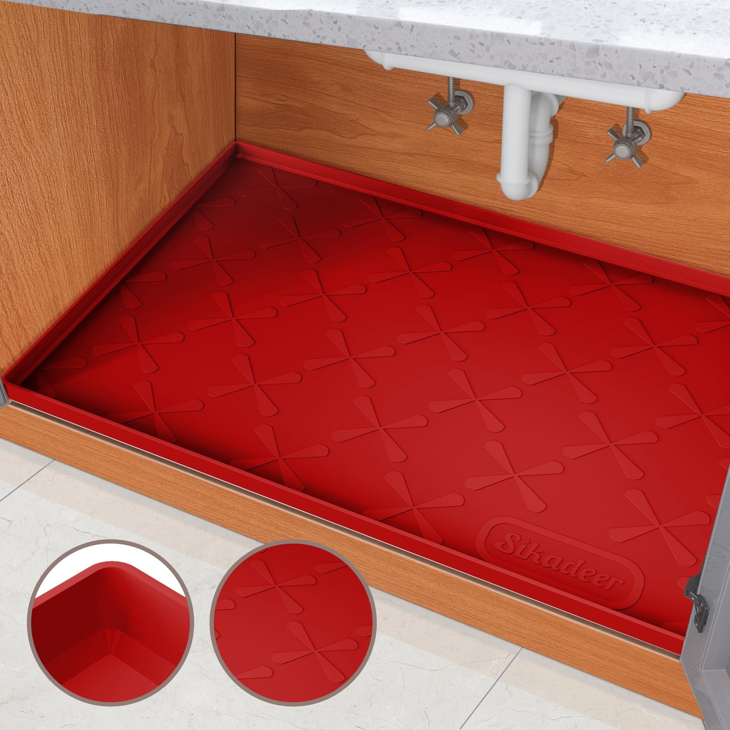 SIKADEER Under Sink Mat for Kitchen Waterproof, 22" x 22" Silicone Mat Cabinet Liner for Bathroom Under Sink Organizer with Raised Edge, Fits 24inch Standard Cabinet Under Sink Drip Tray Protector