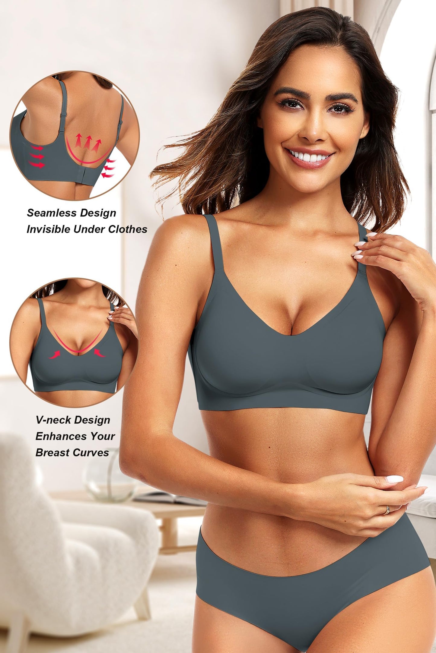 Vertvie Womens Seamless Bra No Underwire Comfort Push Up Bras Buttery Soft Wireless Bralette Full Coverage Sport Everyday Bra(Navy Blue,Small)