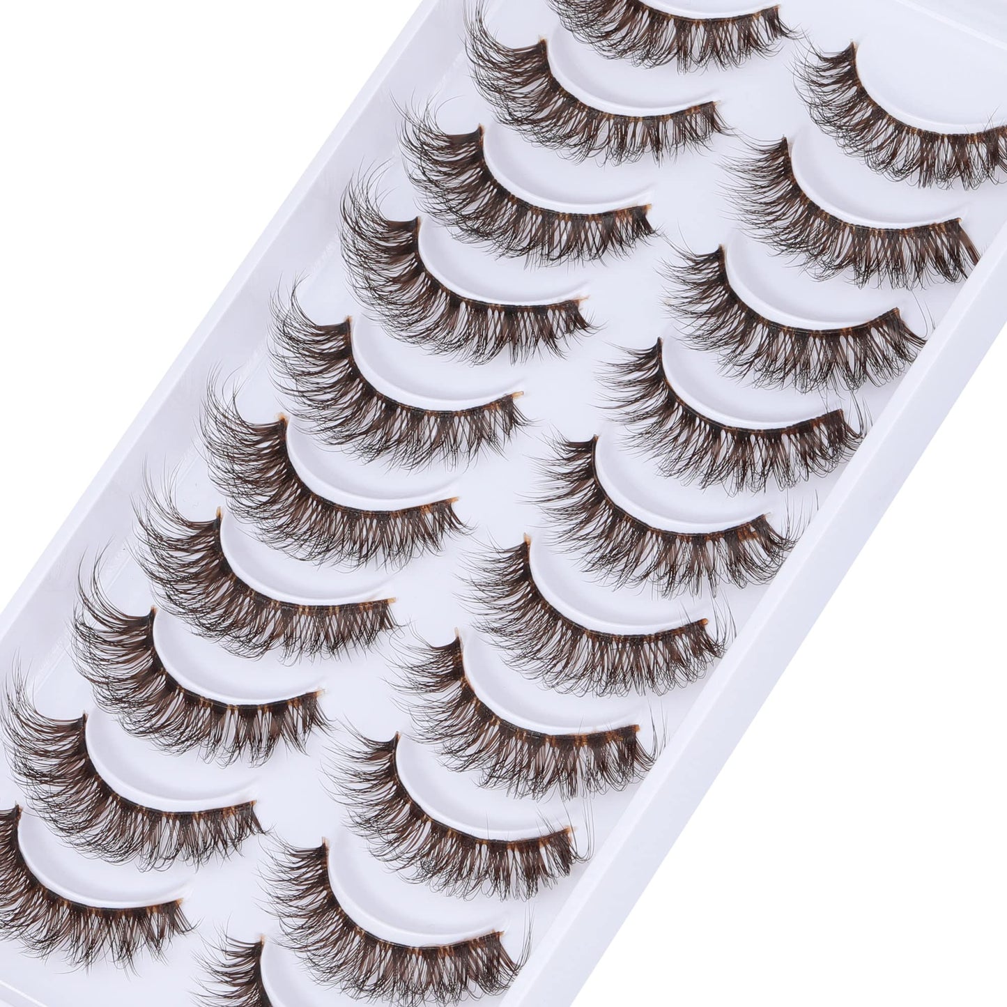 Ruairie Brown Lashes Natural Look False Eyelashes Cat Eye Natural Lashes Clear Band 14MM Fluffy Wispy False Lashes Strip 10 Pairs