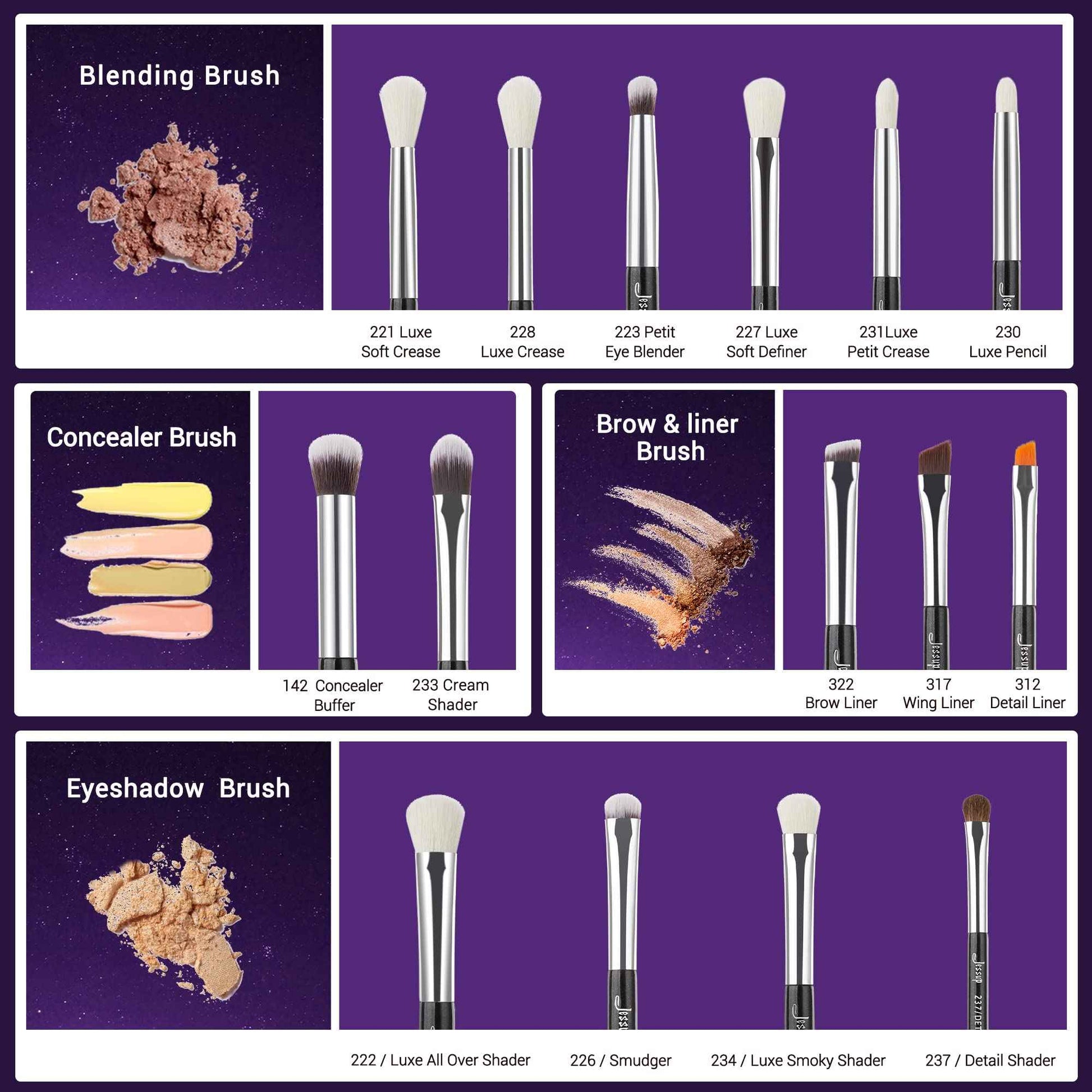 Jessup Eye Makeup Brush Set 15pcs T177 With Jessup 2pcs brushes T497