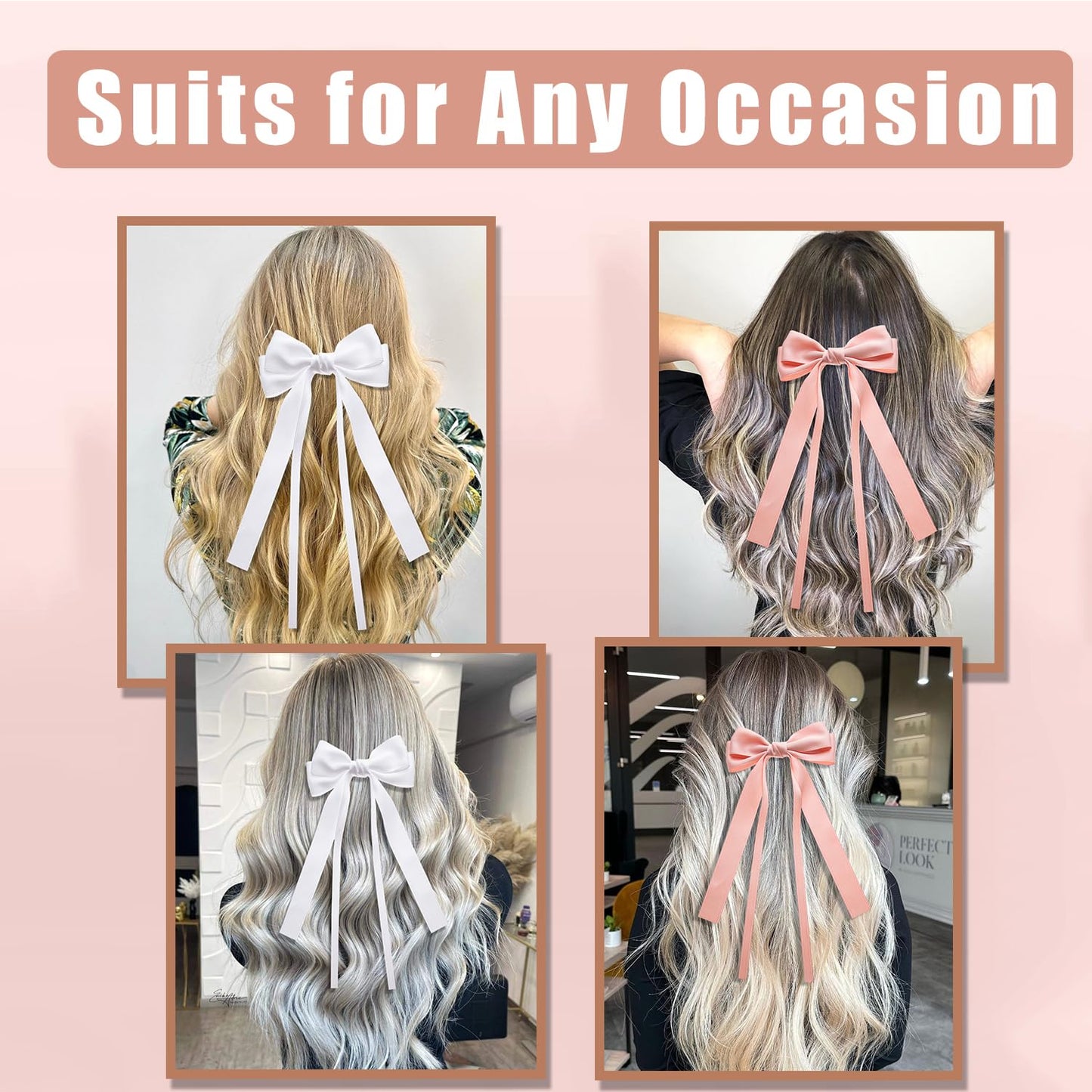 Large Hair Bows 2 PCS Ribbon Bow for Women,Hair Bows for Women,Oversized Long-tail Cute Aesthetic Hair Accessories,Large Hair Barrettes for Women,Big Bows for Girls（white, pink）