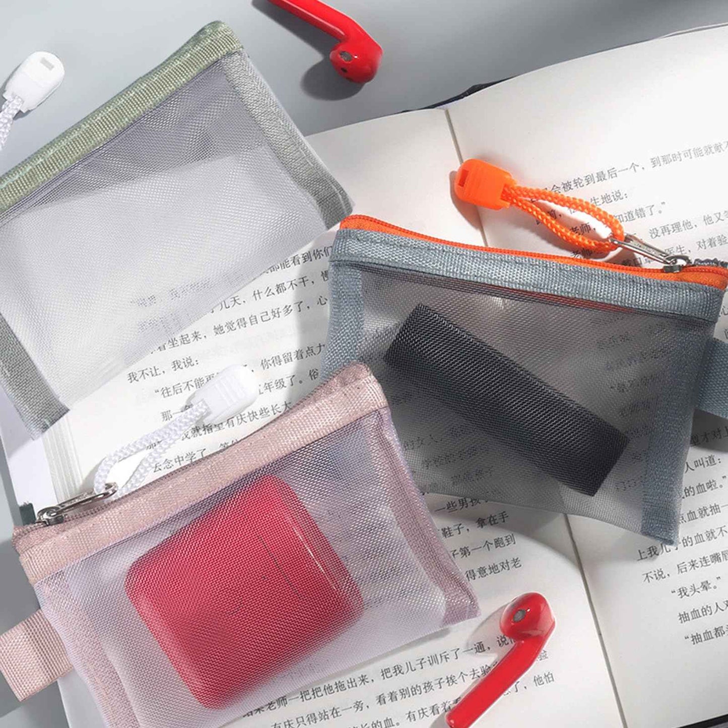 Aswewamt 9 Pcs Mini Zipper Mesh Bags, 4.3" x 3" Small Nylon Key Holder Cosmetic Pouch Portable Travel Makeup Cosmetic Mesh Zipper Bags for Purse Lipstick Earphone Keys Cards (Black)