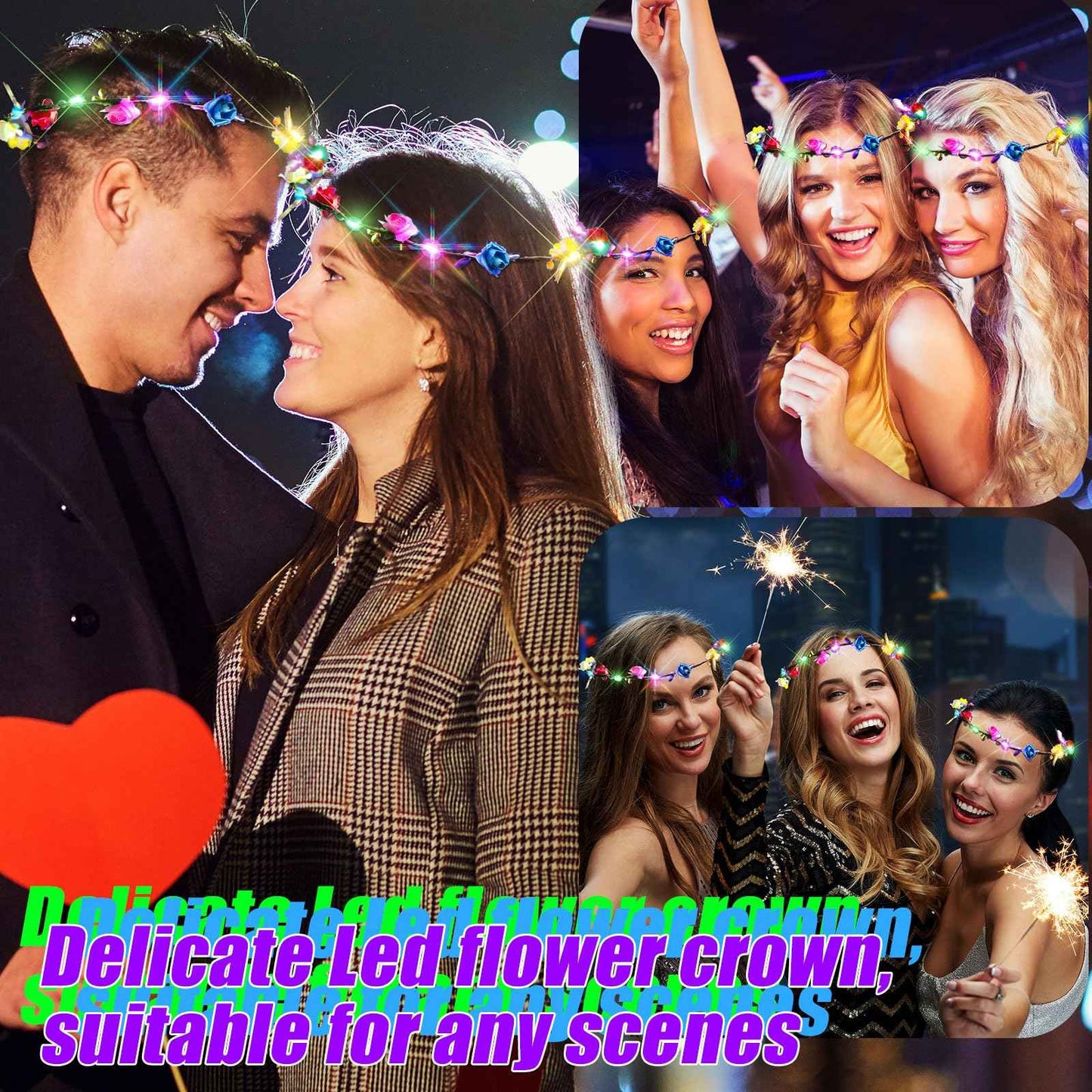 Syhood 40 Pcs LED Flower Headband, Light up Flower Crown Garland Headdress Floral Headpiece for Women Hair Accessories Bridal Shower Holiday Birthday Wedding Party(Plum Blossom Style)