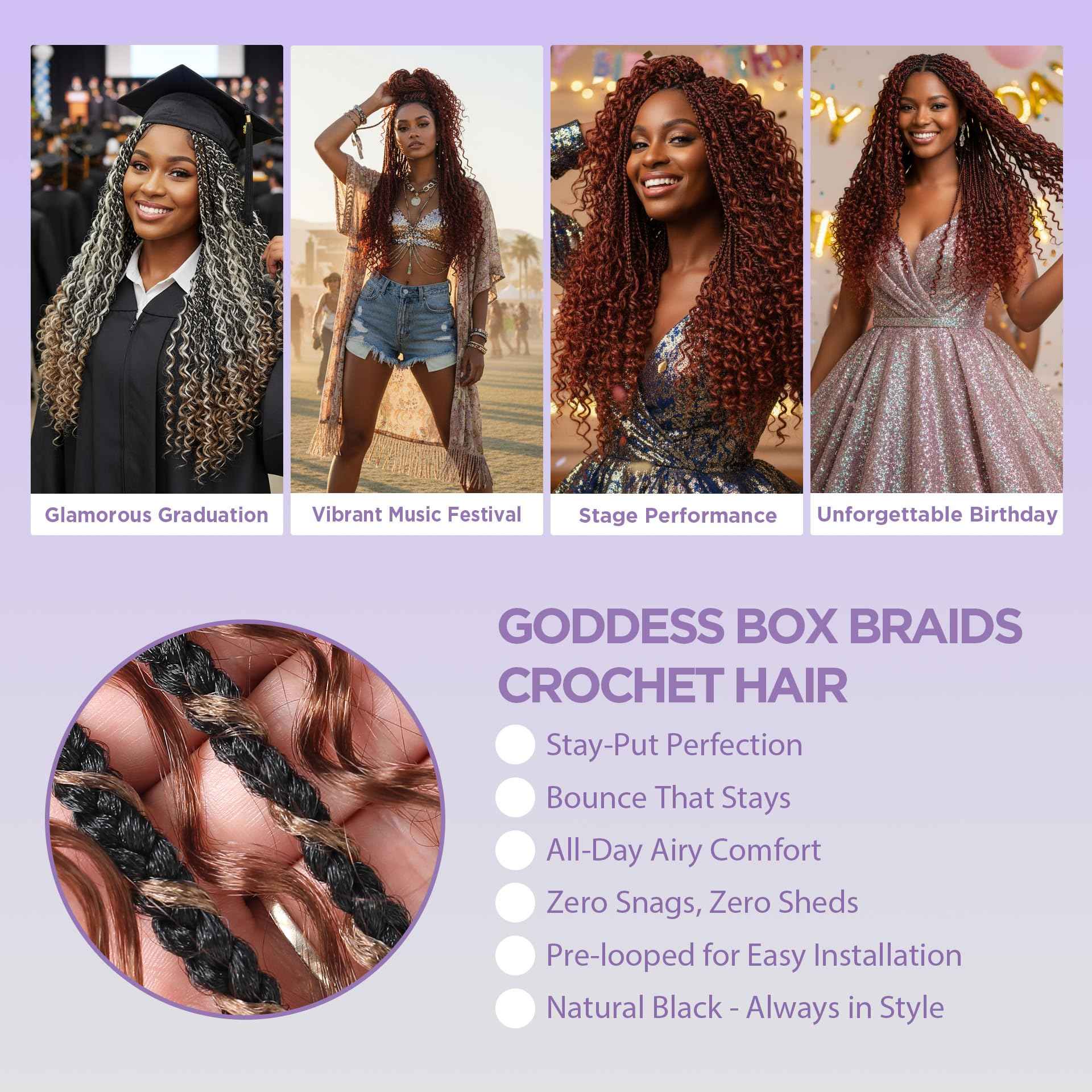 SALANNO Tornado Colorful Spirals Goddess Pre-looped Box Braid Extensions Crochet Hair for Black Women - Synthetic Boho Crochet Braids with Curly Ends(18inch, 9packs, 1B/27/30)