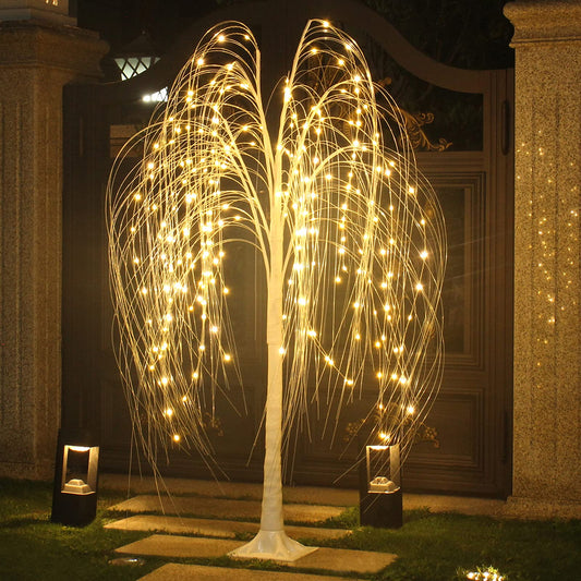 Fanshunlite Lighted Willow Tree, 5FT 216 LED Weeping Willow Tree with Warm White Fairy String Lights for Christmas Holiday Home Garden Party Festival Wedding Bedroom Decoration, Indoor Outdoor Decor