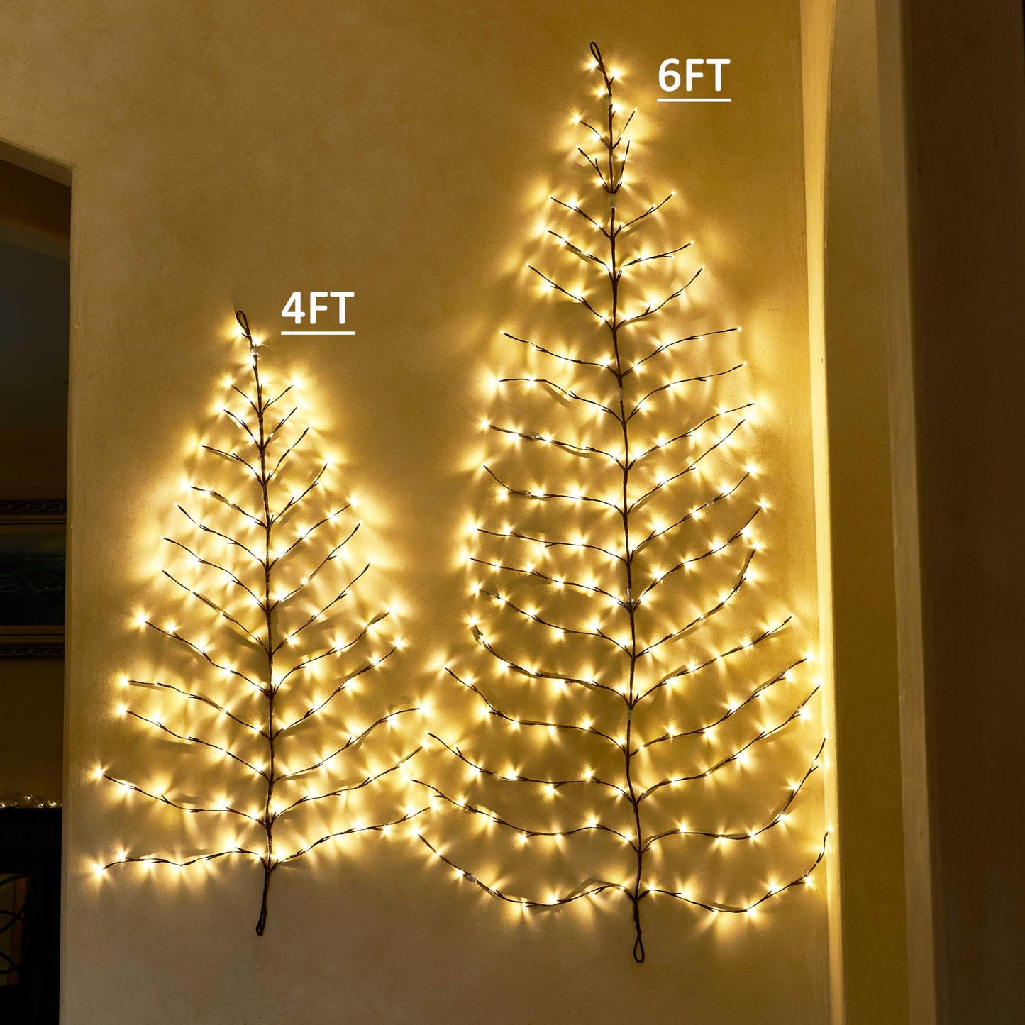 Hairui Lighted Brown Wall Tree 4FT 108 Warm White LED Lights for Home Fireplace Christmas Decoration Inside Outside