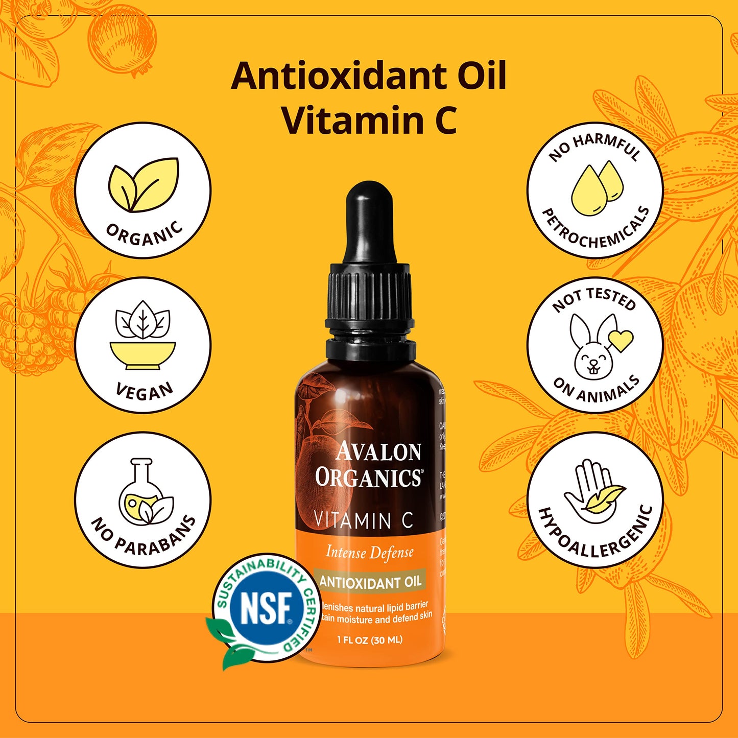 Avalon Organics Vitamin C Oil , Anti-Aging Serum with Essential Fatty Acids, Vitamin E, Hydrating & Brightening Serum, Helps Reduce Lines & Wrinkles