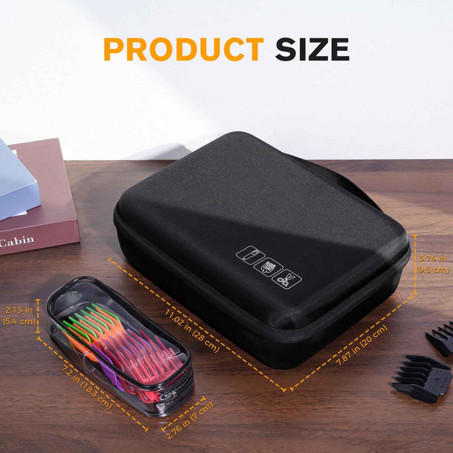 ProCase Hard Barber Accessories Case, Travel Bag for 3 Hair Clippers and Supplies, Trimmer Organizer Storage Box with Clear Pouch, Portable Holder for Men Razor Guard Grooming Kits -Black