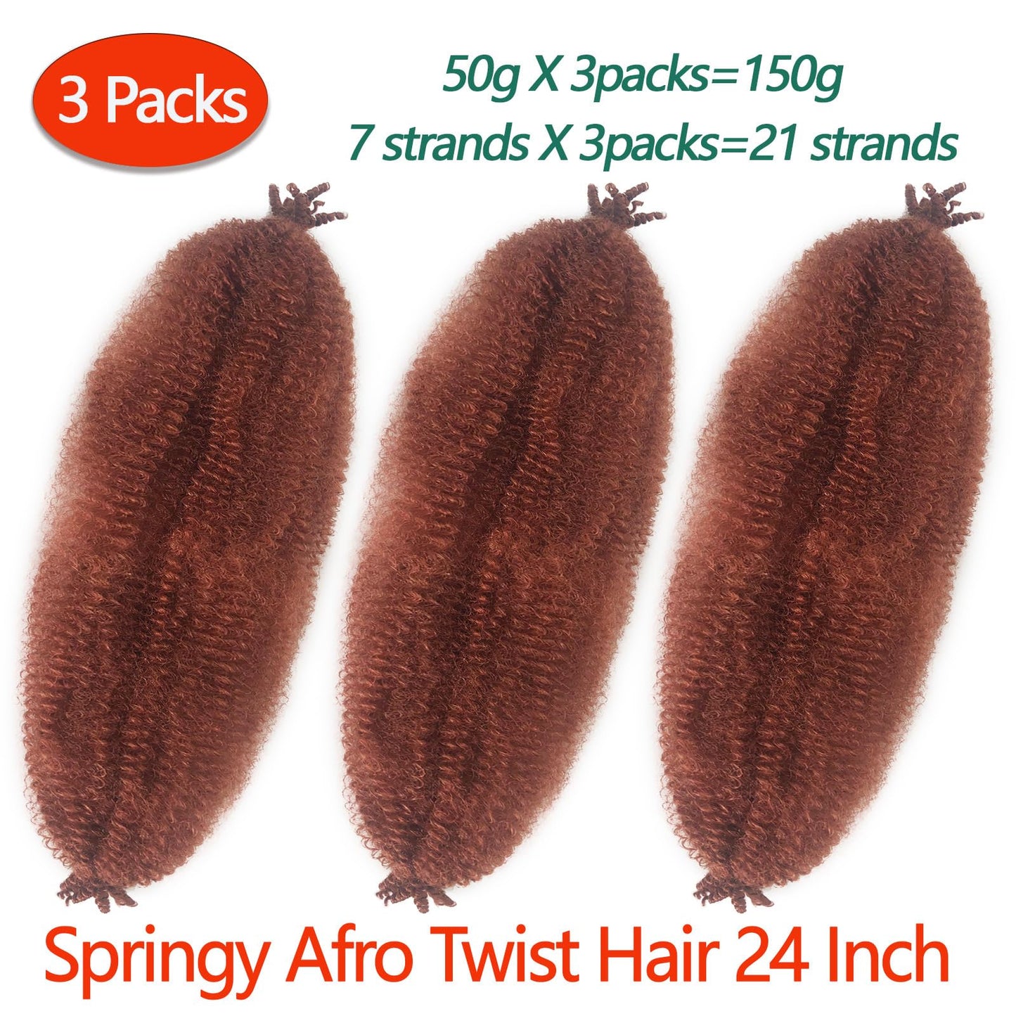 350 Soft Loc Wrapping Hair Red Copper Kinky Twist Braiding Hair 24 Inch Springy Afro Twist Hair 3 Packs Spring Twist Crochet Hair Braids for Distressed Faux Locs Afro Twisting Hair for Black Women