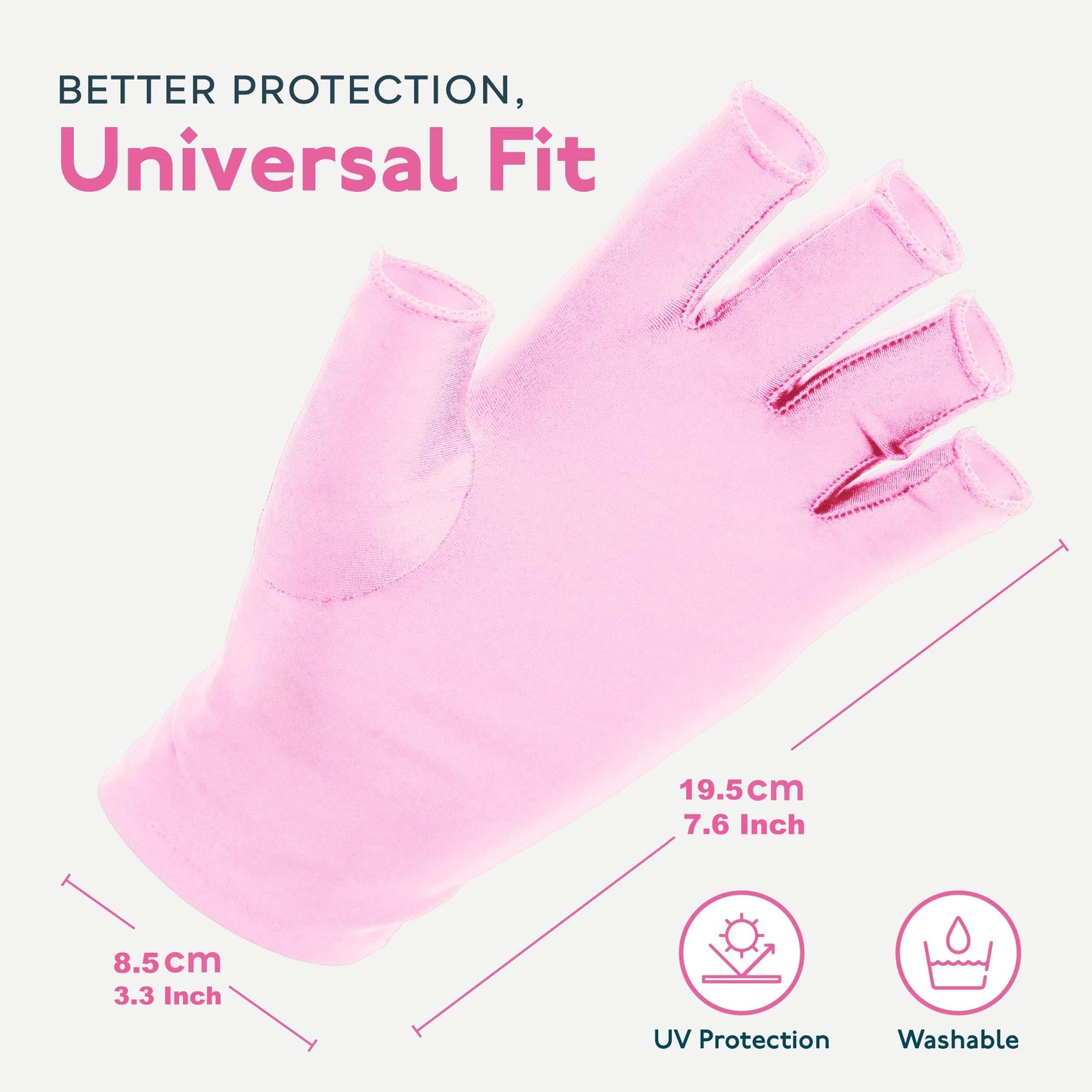 SUNUV LED Gloves for Gel Nails, UPF 50+ Anti UV Gloves for Gel Nail Lamp, Professional UV Gloves for Nail Techs Pink Gloves