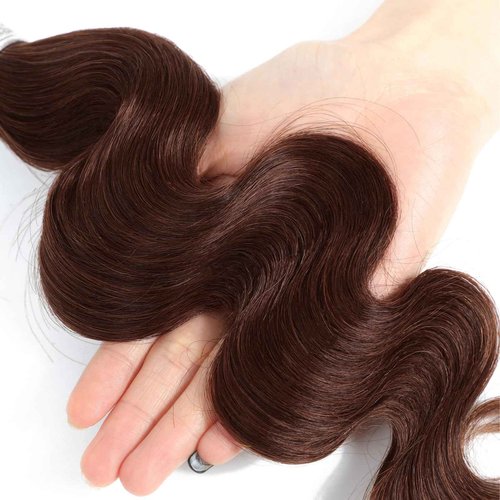 ALHER Color #4 Chocolate Brown Single Bundle Human Hair Body Wave, 12A Dark Brown Human Hair, 100% Unprocessed Brazilian Virgin Remy Hair Soft Thick Single Wavy Bundle Sew In Double Weft 14 IN