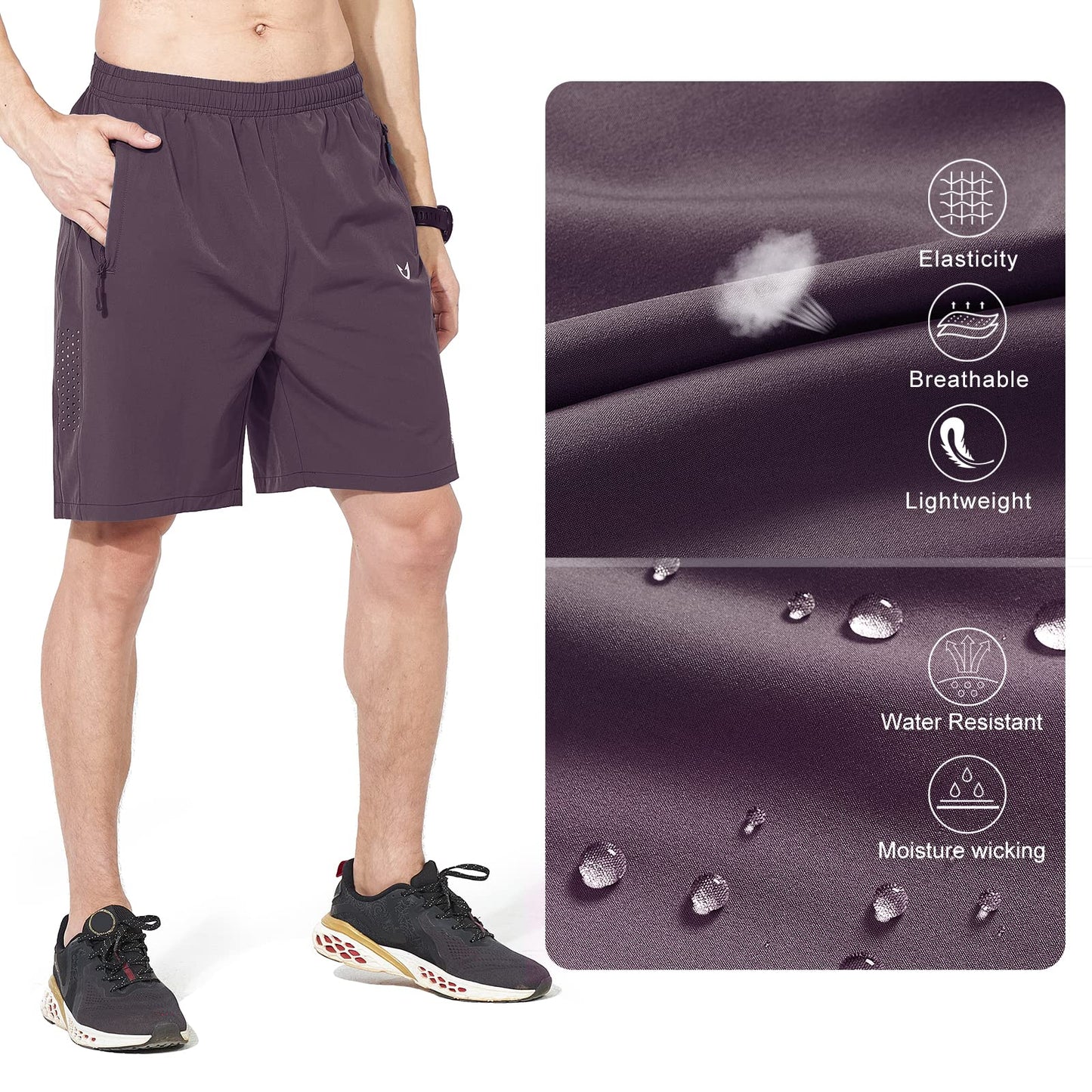 NORTHYARD Men's Athletic Running Shorts Quick Dry Workout Shorts 7"/ 5"/ 9" Lightweight Sports Gym Basketball Shorts Hiking Exercise Plum S