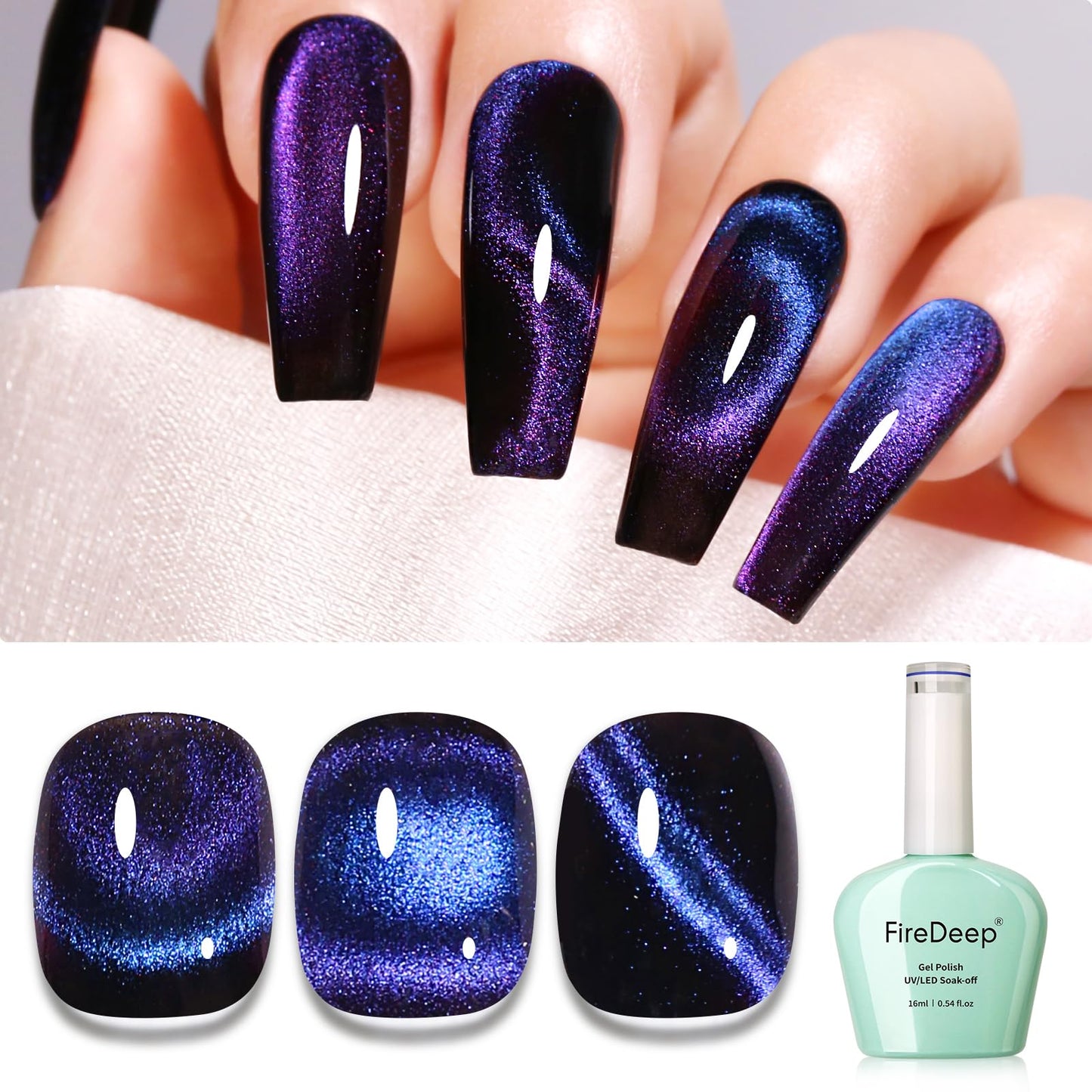 Firedee 9D Cat Eye Gel Nail Polish,16ml Galaxy Blue Purple Chameleon Magnetic Gel Polish LED/UV Soak Off Nail Polish Kit with Magnet Set