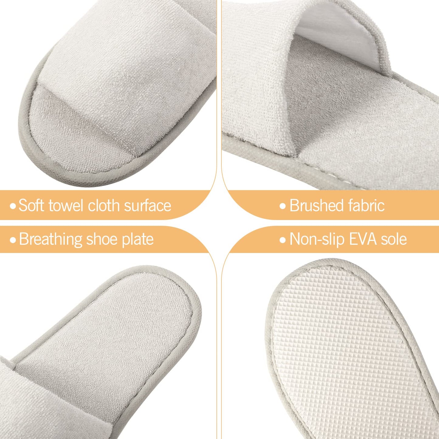 24 Pairs Spa Disposable Slippers Open Toe Non Slip Slippers for Women Men Guests Hotels Home Party Housewarming(Black, White, Khaki, Light Gray)