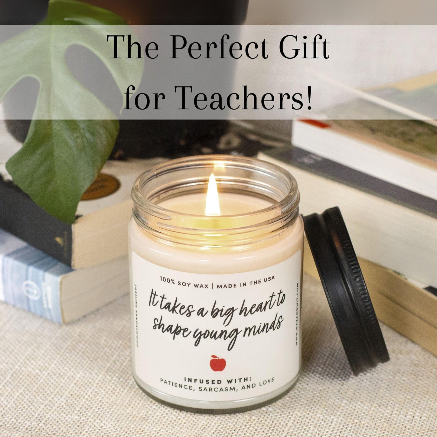 WAX & WIT Teacher Gifts for Women, Teacher Candle, Jasmine Sandalwood Scented Candle, Teacher Appreciation Gifts, Cool Gifts for Teachers, Best Teacher Gifts for Women, White Candle - 9oz