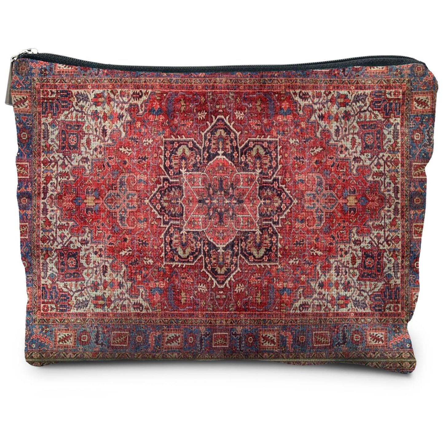 RYYCDOI Traditional Red Rug Style Makeup Bag, Vintage Ethnic Pattern Cosmetic Bag Gifts for Women Friends, Boho Tapestry Pouch