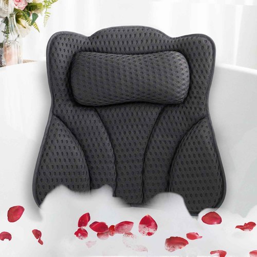 Joeyset Bath Pillows for Tub Head Neck Back Support, Bathtub Pillow 4D Breathable Air Mesh, Spa Relaxing Gifts for Women, Luxury Bathing Accessories with 6 Suction Cups and Hook (Gray)