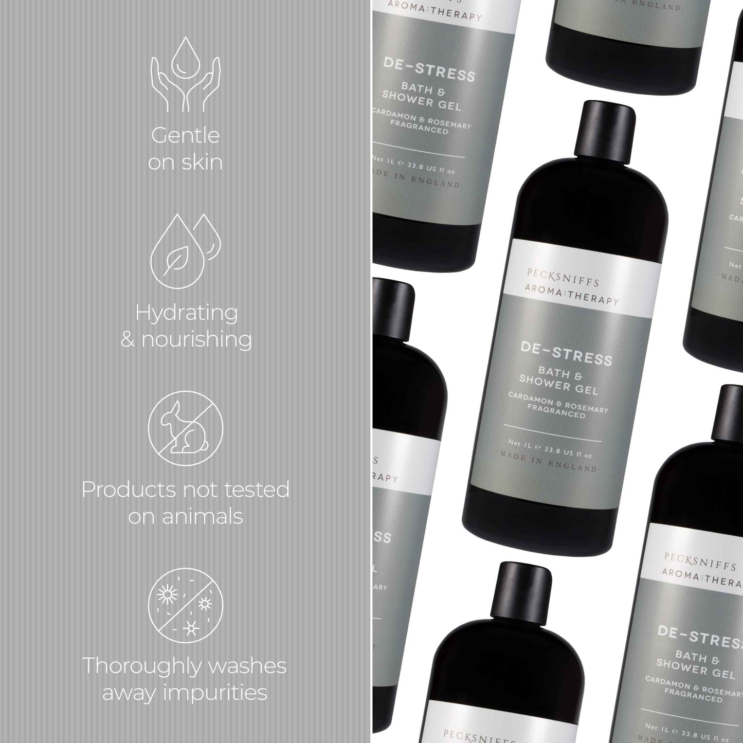 Pecksniff's Aroma:Therapy De-Stress Shower Gel – Luxurious Moisturizing Bath & Body Cleanser, 1000 ml/33.8 fl oz Bottle