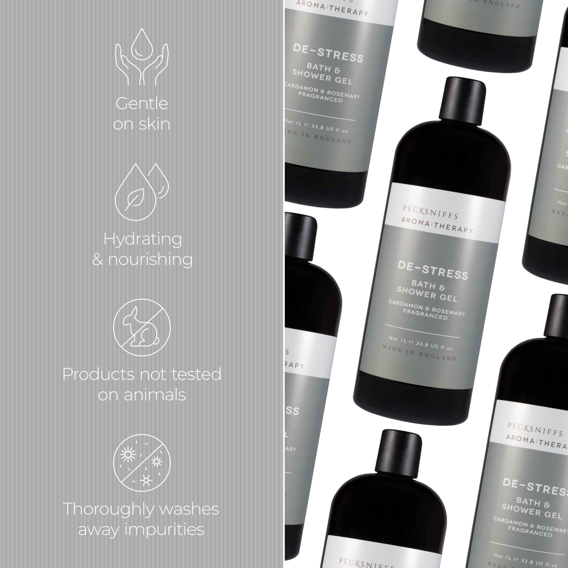 Pecksniff's Aroma:Therapy De-Stress Shower Gel – Luxurious Moisturizing Bath & Body Cleanser, 1000 ml/33.8 fl oz Bottle