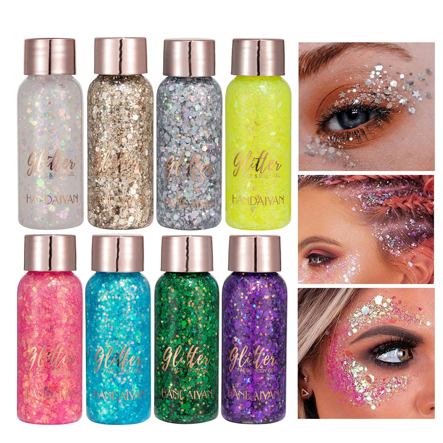 GL-Turelifes Mermaid Sequins Chunky Glitter Liquid Eyeshadow Glitter Body Gel Festival Glitter Cosmetic Face Hair Nails Makeup Long Lasting Sparkling 30g (#103 Champagne)