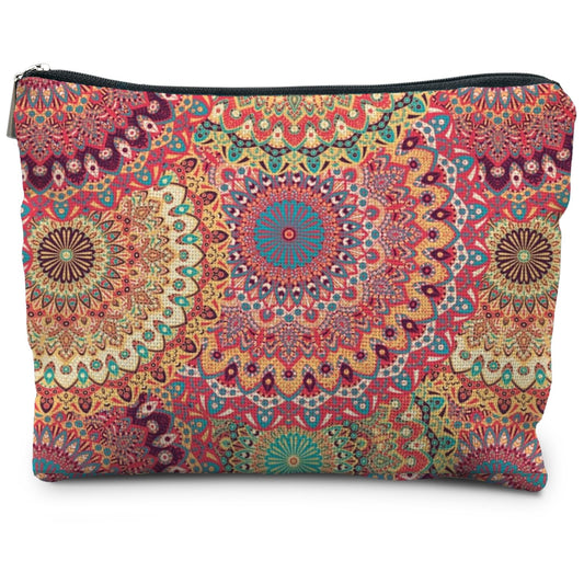 RYYCDOI Boho Mandala Floral Makeup Bag, Bohemian Ethnic Mandala Flower Cosmetic Bags Toiletry Bag for Women, Hippie Flower Makeup Bag, Floral Makeup Pouch