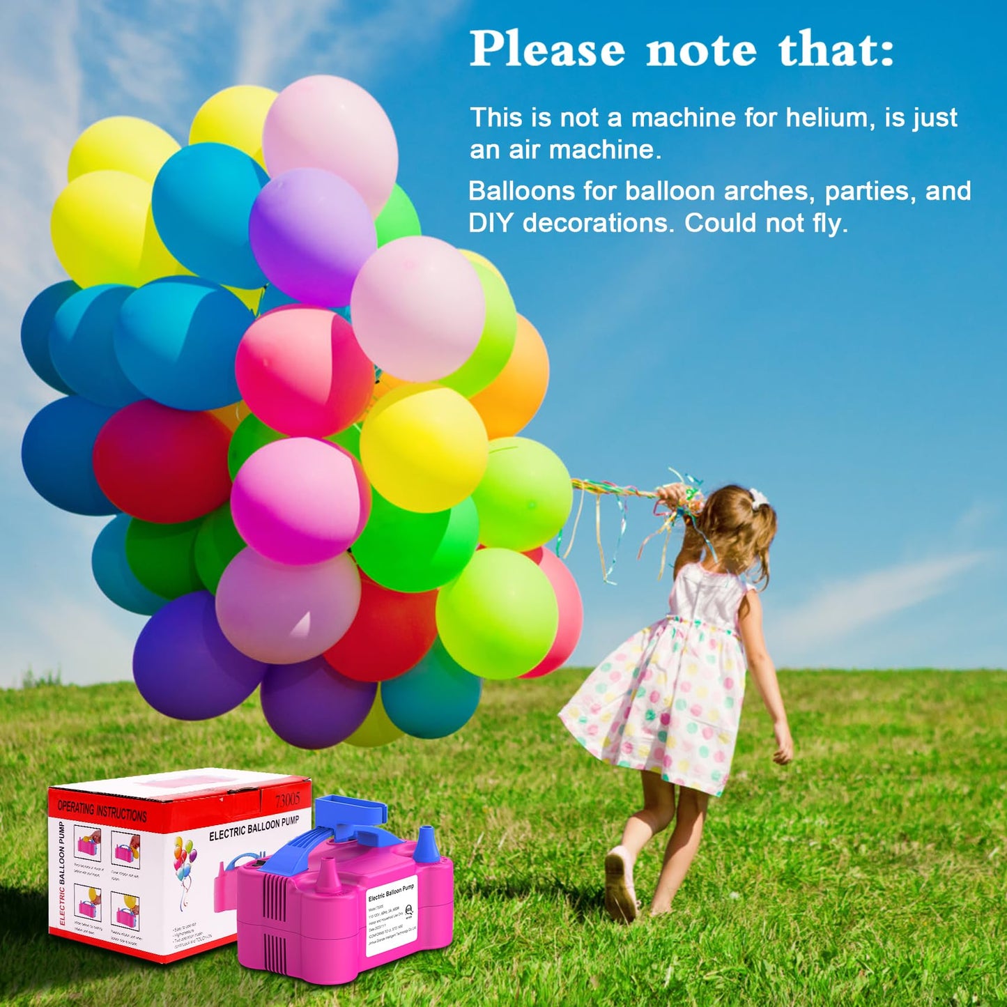 IDAODAN Electric Balloon Pump, Portable Electric Balloon Blower Machine Balloon Air Pump Dual Nozzle Rose Red 110V 600W Balloon Inflator for Party Decorations