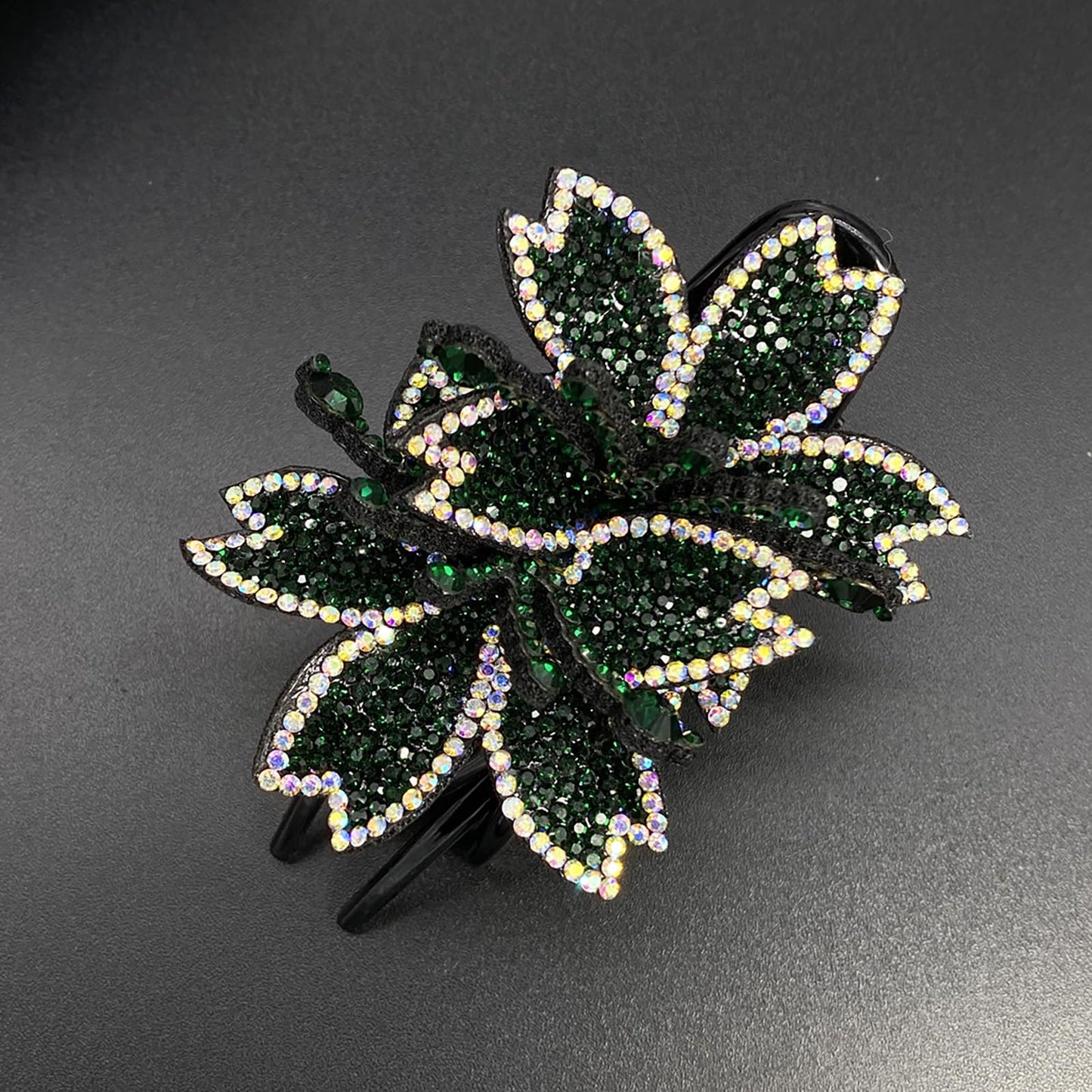 Emerald Green Double Flower Hair Clip,Shiny Rhinestones Duckbill Hair Clip,Crystal Hair Clip for Thick Hair,Fancy Hair Accessories,Cute Flower Hair Clips,Decorative Hair Clips for Women