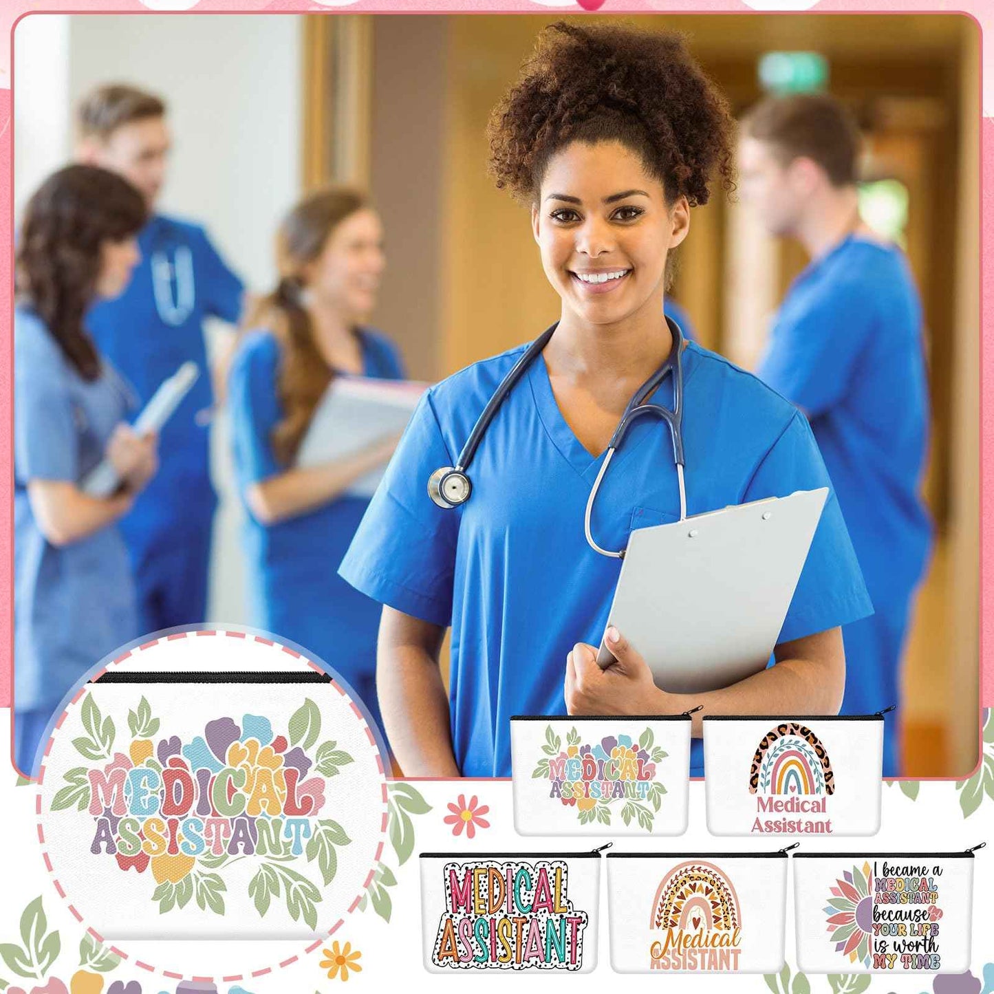 Kacctyen 10 Pcs Christmas Medical Assistants Recognition Gifts MA Cosmetic Canvas Pouch Bags MA Appreciation Gift for Medical Assistants Recognition Day