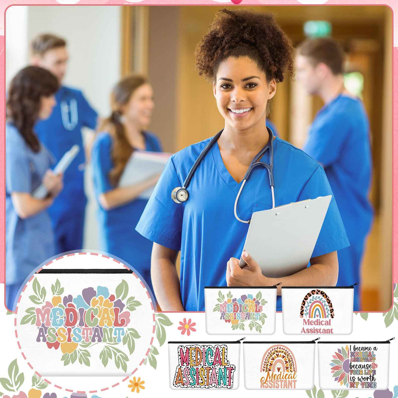 Kacctyen 10 Pcs Christmas Medical Assistants Recognition Gifts MA Cosmetic Canvas Pouch Bags MA Appreciation Gift for Medical Assistants Recognition Day