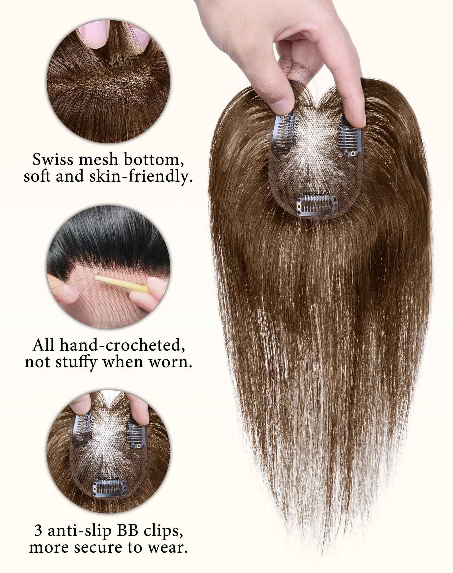 Hair Toppers for Women Real Human Hair, Bangs Hair Clip 360°3D Cover Clip on Bangs for Women Fake Bangs for Daily Wear (10 Inch Brown)