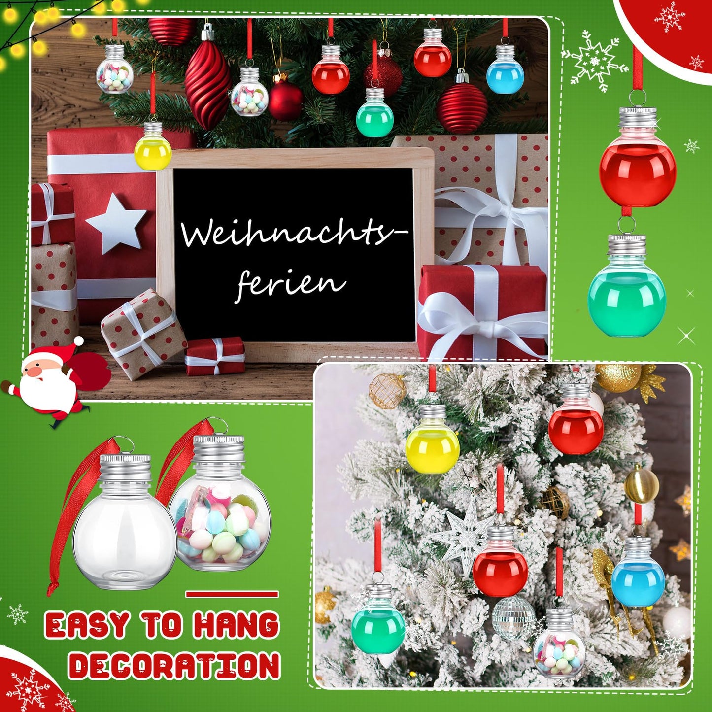 Leyndo 200 Pcs Christmas Booze Balls Plastic Fillable Ball Ornament Christmas Hanging Ornaments Water Bottle Bulbs for Home Christmas Holiday Decor