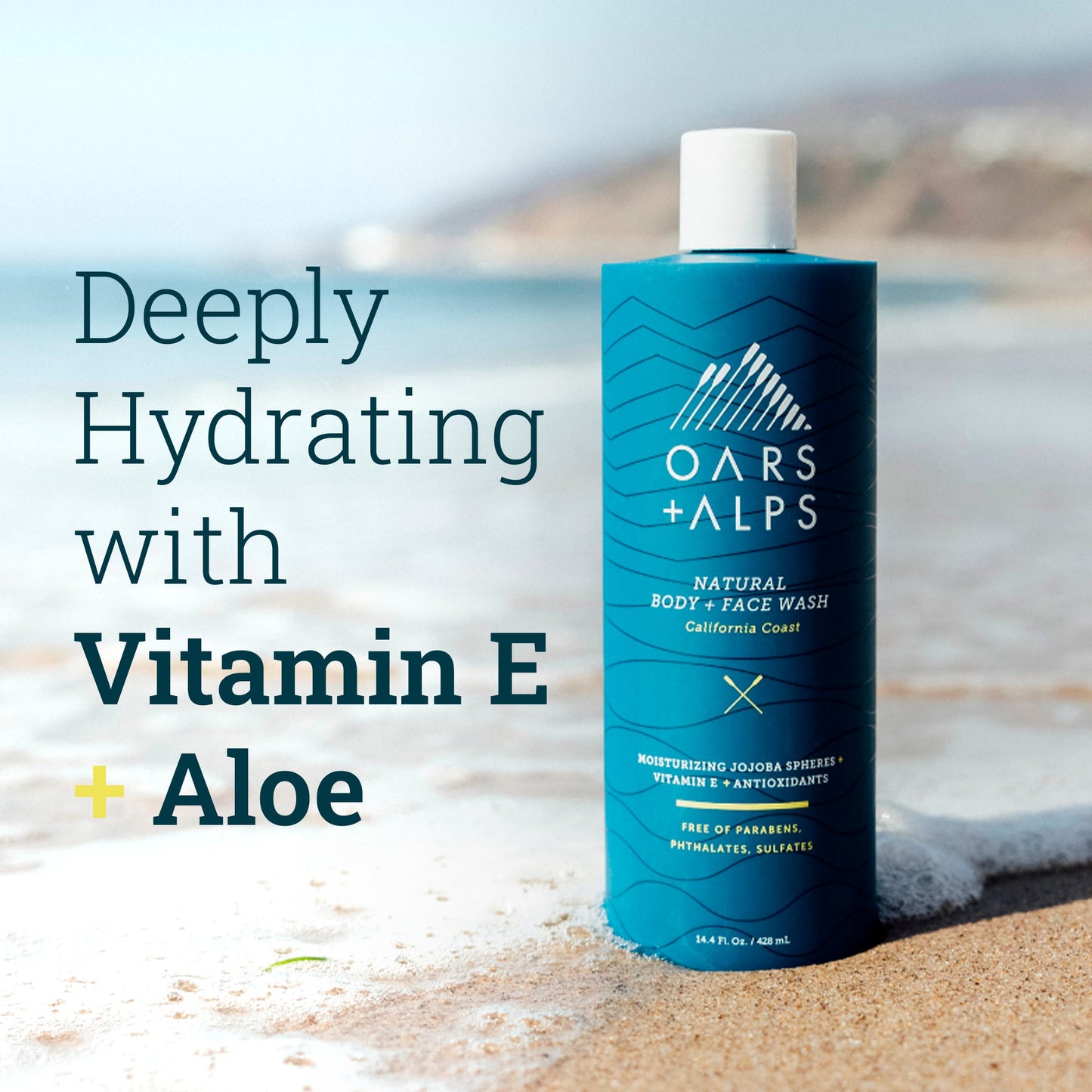 Oars + Alps Men's Moisturizing Body and Face Wash, Skin Care Infused with Vitamin E and Antioxidants, Sulfate Free, California Coast, 1 Pack