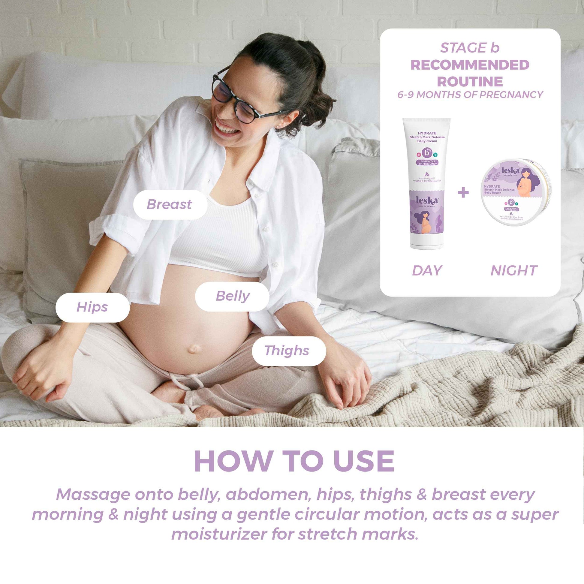 Leska Maternity Cream 2-Pack | STAGE B: HYDRATE Stretch Mark Defense Belly Cream & Butter (Pregnancy Months 6-9) | Part of a Complete 3 Part Pregnancy Skin Care System (4-4.93oz)