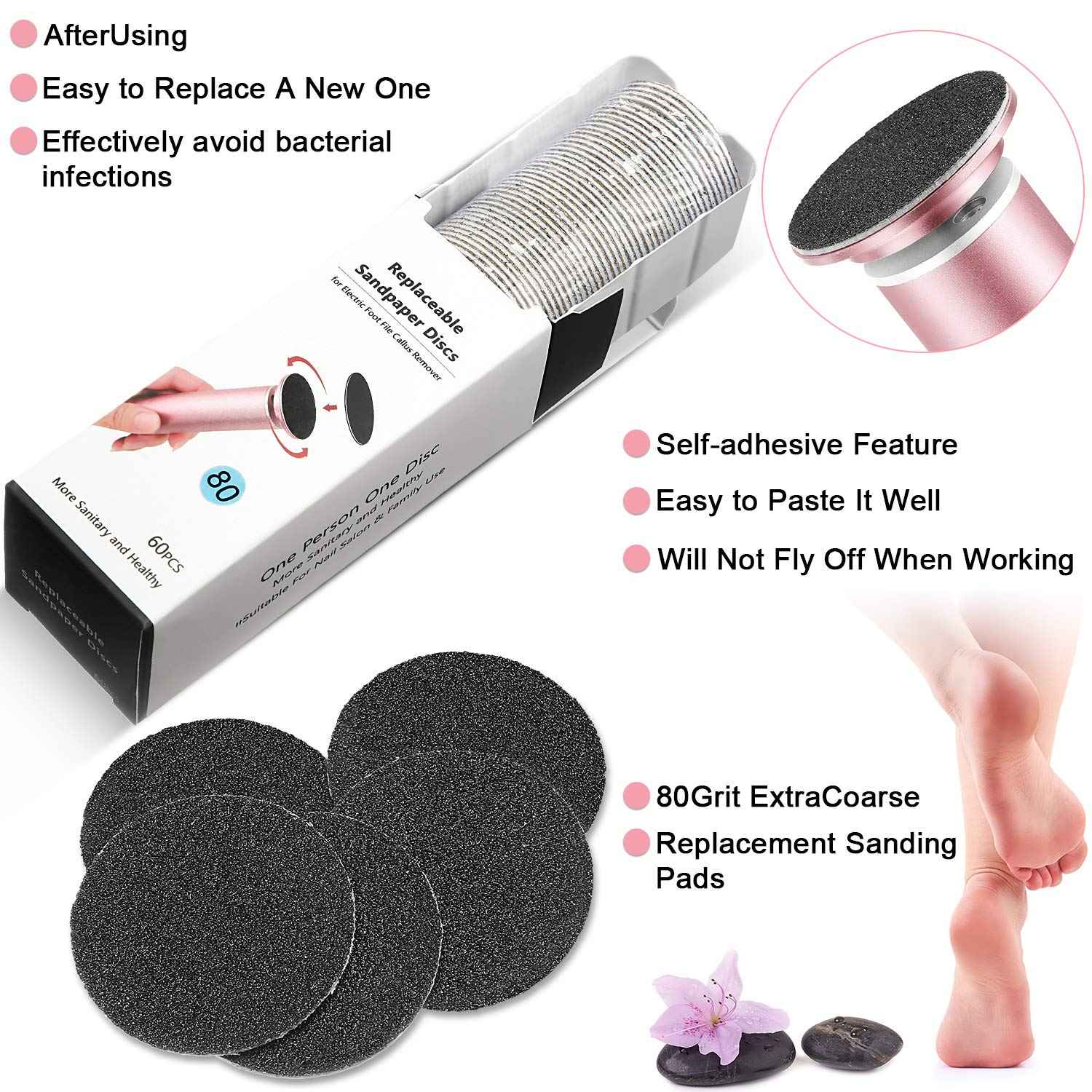 120 Pieces Replacement Sandpaper Discs for Electric Foot File Adjustable Speed Callus Remover Tool Sandpaper Pad Disks Replaceable for Men Women Dead Cracked Hard Skin (Pack of 2)