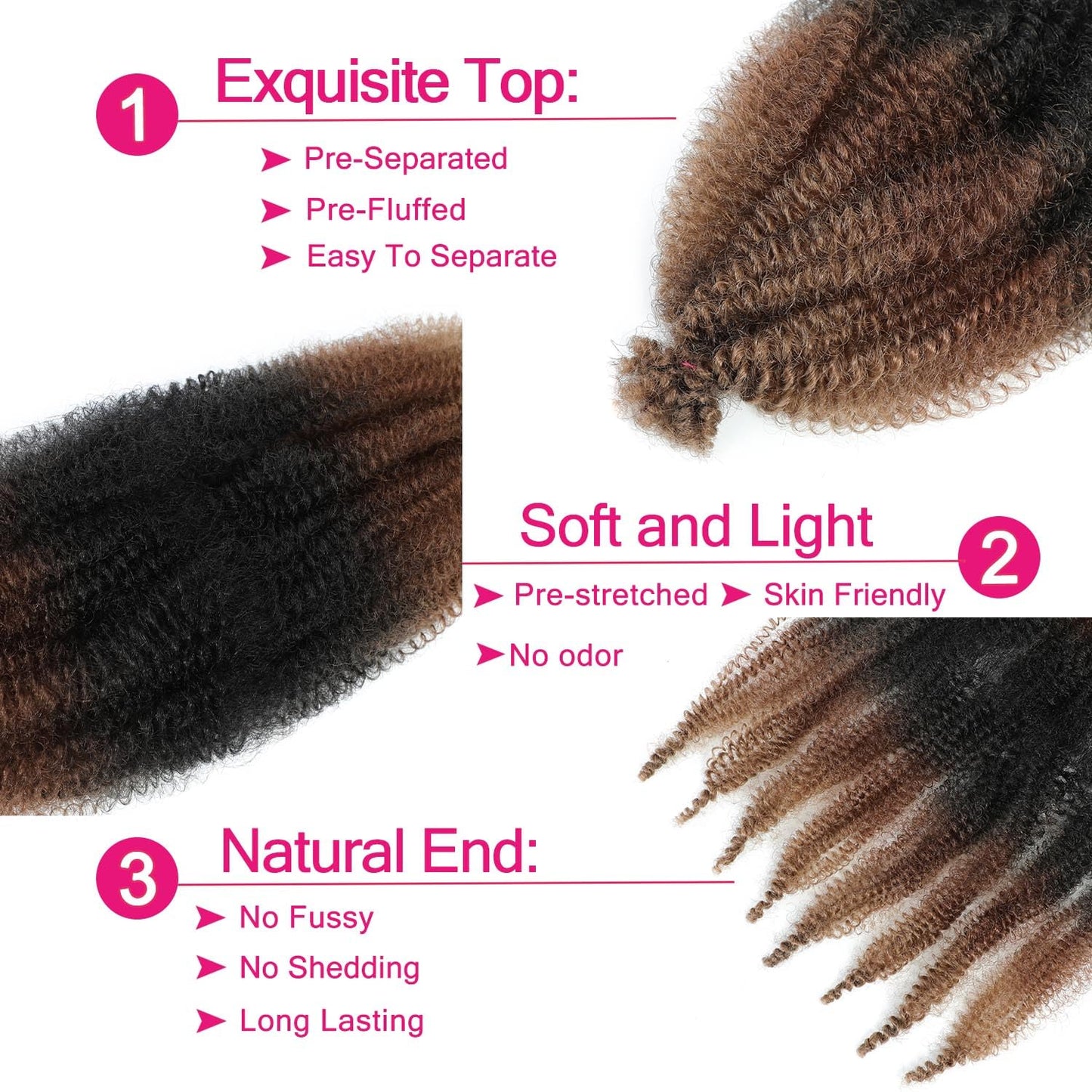 Afro Twist Hair 12 Inch 3 Packs, Springy Afro Twist Hair Pre Fluffed Spring Twist Hair Pre Stretched Wrapping Hair for Soft Locs Hair Extensions (12 Inch (Pack of 3), 1B/30/27#)