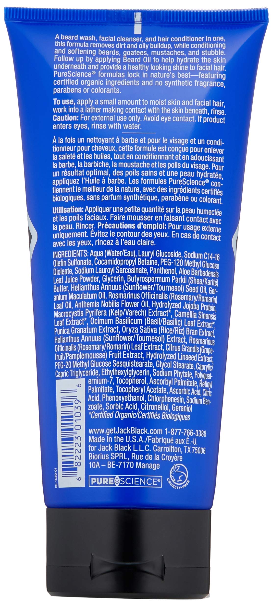 Jack Black - Beard Wash, 6 fl oz - PureScience Formula, Aloe & Panthenol, Multifunctional Beard Treatment, Softens Facial Hair, Removes Oil and Dirt, Conditions Facial Hair and Skin