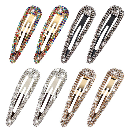 LOSANJI 8PCS Rhinestone Hair Clips, Water Drop Crystal Hair Barrettes, Bling Metal Snap Duckbill Hairpins Sparkle Hair pin, Glittering Hair Accessories for Women Girls-Color, Gold, Silver, Black